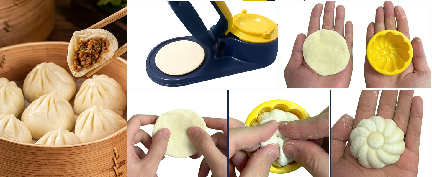 3 In 1 Dumpling Maker Press Kitchen Empanada Maker Press Baozi Bun Mold Manual Pastry Dumpling Wrapper Machine for Chinese Food, Empanada, Ravioli, Pierogi, Hand Pie (Light Blue)