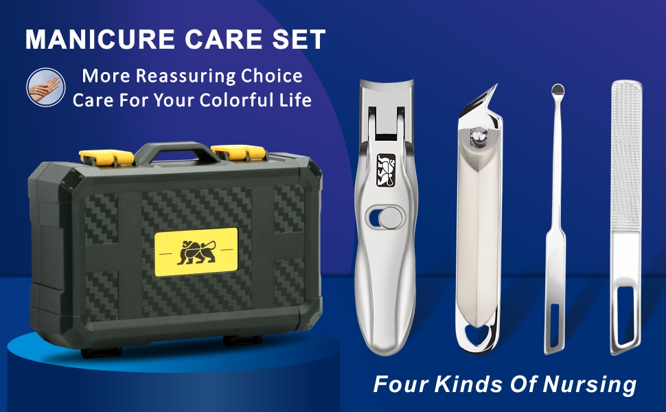 DIGNITY Nail Clippers for Men Women Seniors with Catcher and Safety Lock,Wide Jaw Opening,Thick Fingernail Toenail Clipper Set, Slanted Edge Nail Clippers,Ear Picker,Nail File,with Case,4 Pcs Set