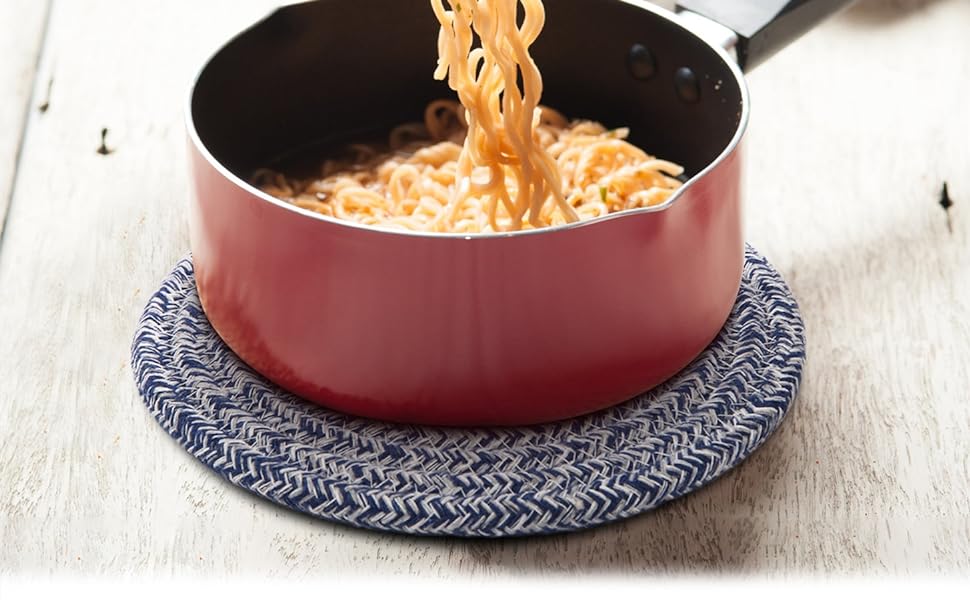 Trivets for Hot Dishes, Pots and Pans, Hot Pads with Storage Basket, Pot Holders for Kitchen, Heat Resistant Mat Protect Counter Home Essentials, Farmhouse Decor (Mix Brown 5 PCS)