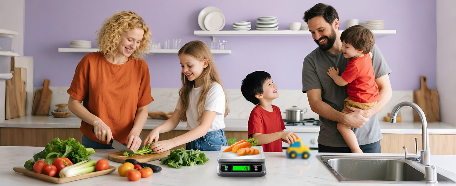 Large Digital Kitchen Scale 88lbs/40kg with 6 Unit Stainless Stee Food Scales with Tare and PCS Funtion LCD Display for Baking, Bread, Cooking, Meat, Vegetables, Farm with Adapter Grey