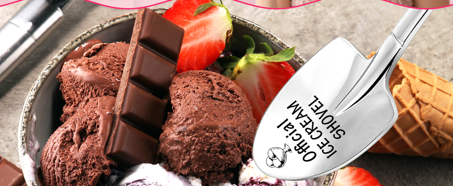 Ice Cream Lovers Engraved Spoon Birthday Easter Gifts for Women Friends Sister Brother Daughter Son, Valentines Gifts for Couple Husband Wife -Official Ice Cream Shovel Scoop