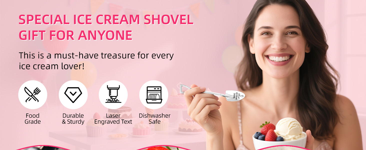Ice Cream Lovers Engraved Spoon Birthday Easter Gifts for Women Friends Sister Brother Daughter Son, Valentines Gifts for Couple Husband Wife -Official Ice Cream Shovel Scoop