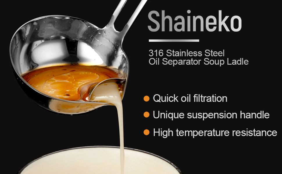 316 Stainless Steel Fat Separator Ladle with Z-Hook, Gravy Separator & Skimmer Spoon for Cooking, Hanging Soup Ladle for Kitchen, Oil Strainer and Grease Skimmer