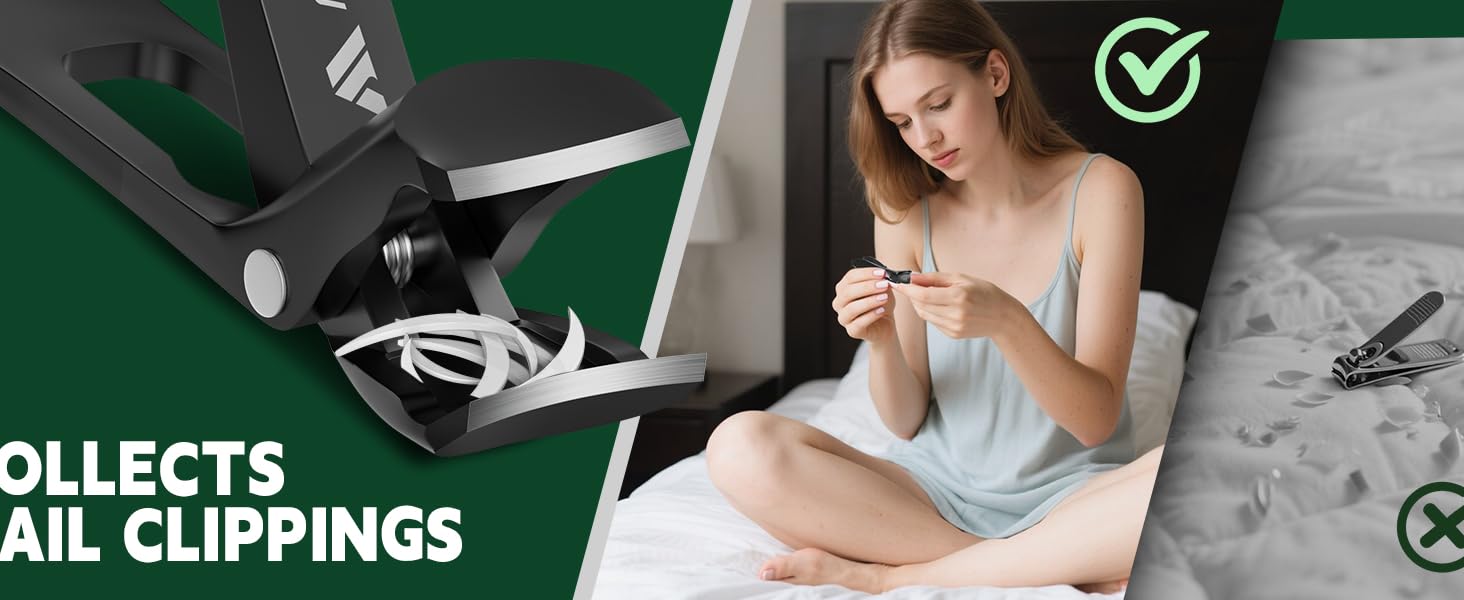 Toenail Clippers for Seniors Thick Toenails, Angled Head Large Toe Nail Clippers for Men with Wide Jaw Opening, Sharp Heavy Duty Fingernail Clipper with Catcher Nail Cutter Long Handle Black