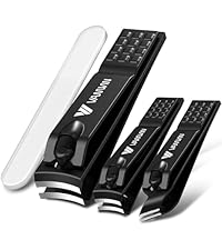 Toenail Clippers for Thick Toenails for Seniors, Heavy Duty Wide Jaw Large Toe Nail Clippers for Thick Nails for Men, Angled Head & 45° Sharp Slanted Ingrown Toenail Clippers Set Black