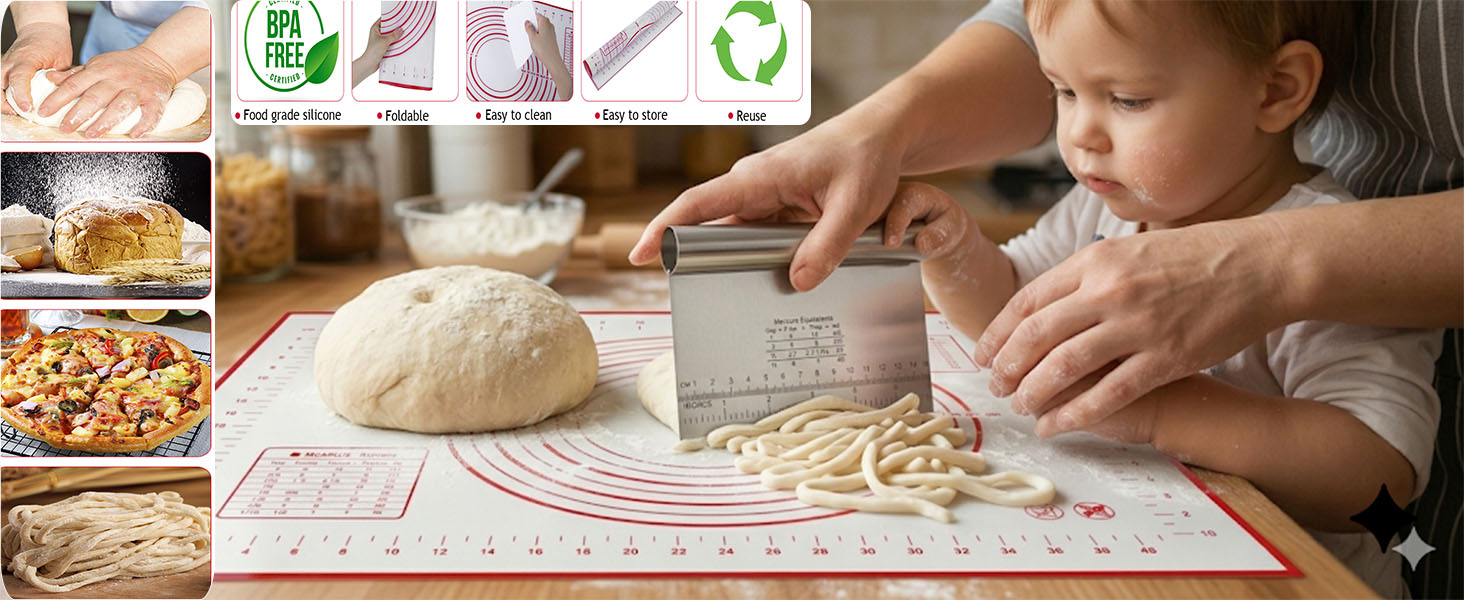 Adjustable Rolling Pin 19 Baking Tool Set and Silicone Baking Pastry Mat Set,Thickness Rings,Stainless Steel Dough Roller Rolling Pins for Baking Dough, Pizza, Pie, Pastrie(Red Mat)