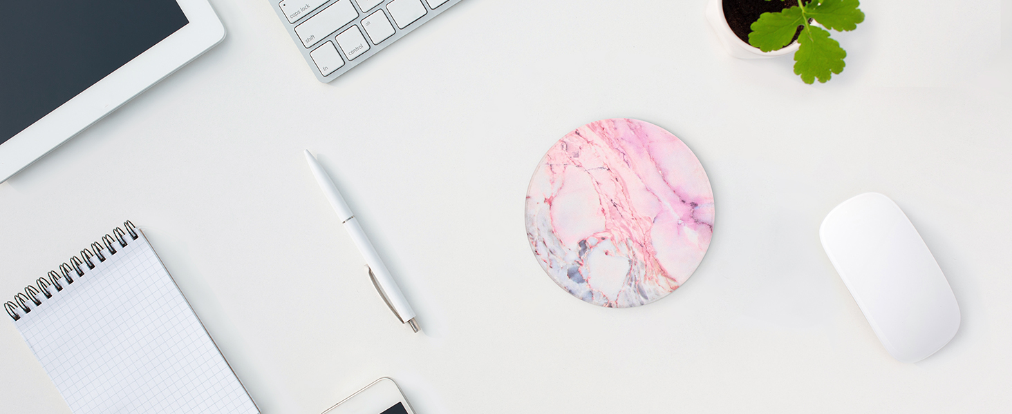 Cute Pink Marble Coasters Set of 4, 4 Inch Office Aesthetic Absorbent Drink Coasters for Women
