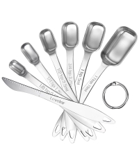 U-Taste Narrow Square Measuring Spoons: 18/8 Stainless Steel Kitchen Measure Teaspoon Tablespoon with Leveler, Polygon Rectangular Metal Jar Scoop for Baking Cooking, Coffee, Spice, Powder (Set of 7)