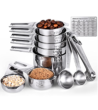 U-Taste Narrow Square Measuring Spoons: 18/8 Stainless Steel Kitchen Measure Teaspoon Tablespoon with Leveler, Polygon Rectangular Metal Jar Scoop for Baking Cooking, Coffee, Spice, Powder (Set of 7)