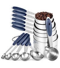 U-Taste Narrow Square Measuring Spoons: 18/8 Stainless Steel Kitchen Measure Teaspoon Tablespoon with Leveler, Polygon Rectangular Metal Jar Scoop for Baking Cooking, Coffee, Spice, Powder (Set of 7)