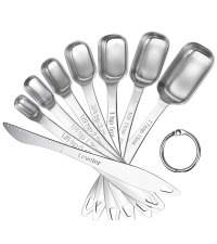 U-Taste Narrow Square Measuring Spoons: 18/8 Stainless Steel Kitchen Measure Teaspoon Tablespoon with Leveler, Polygon Rectangular Metal Jar Scoop for Baking Cooking, Coffee, Spice, Powder (Set of 6)