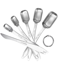U-Taste Narrow Square Measuring Spoons: 18/8 Stainless Steel Kitchen Measure Teaspoon Tablespoon with Leveler, Polygon Rectangular Metal Jar Scoop for Baking Cooking, Coffee, Spice, Powder (Set of 6)