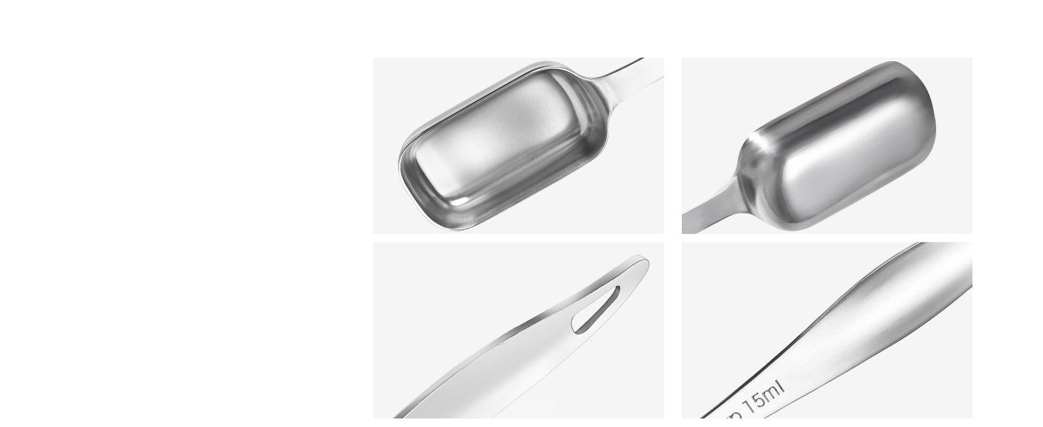 U-Taste Narrow Square Measuring Spoons: 18/8 Stainless Steel Kitchen Measure Teaspoon Tablespoon with Leveler, Polygon Rectangular Metal Jar Scoop for Baking Cooking, Coffee, Spice, Powder (Set of 6)