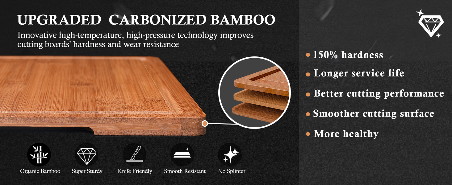 Empune Bamboo Cutting Board Set, Wood Cutting Boards for Kitchen with Holder Wooden Chopping Board for Meal Prep & Serving, Brown