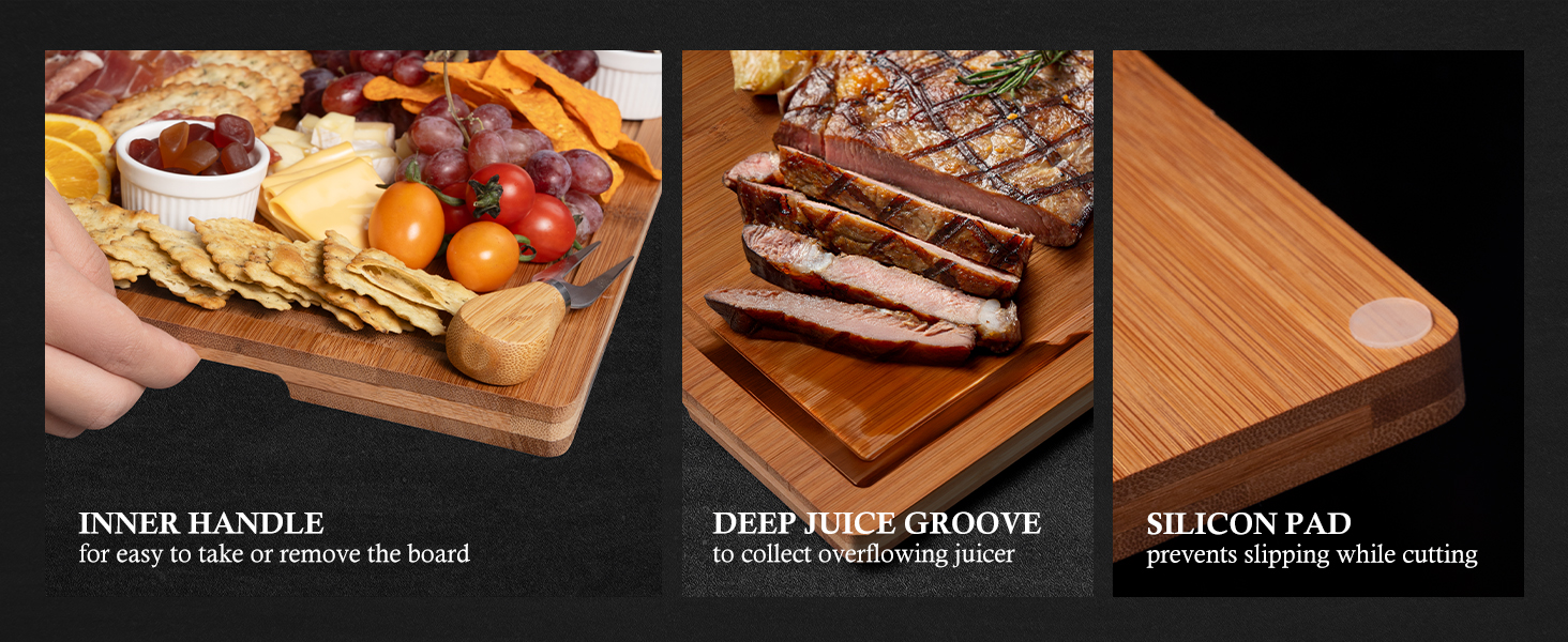 Empune Bamboo Cutting Board Set, Wood Cutting Boards for Kitchen with Holder Wooden Chopping Board for Meal Prep & Serving, Brown