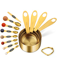 GuDoQi 15pcs Gold Magnetic Measuring Spoons and Cups Set, Stainless Steel 8 Dual Sided Magnetic Measuring Spoons set with Leveler, 7 Cups, Measurement for Liquid and Dry Ingredients for Kitchen