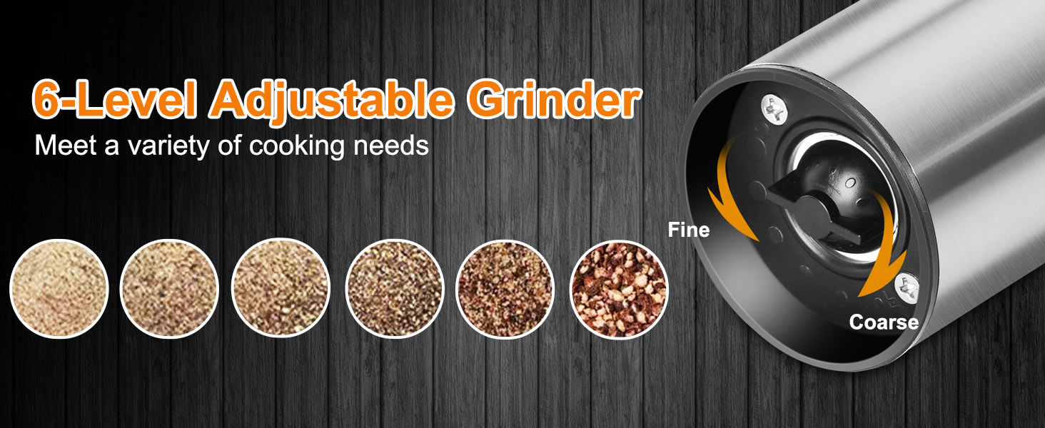 Salt and Pepper Grinder Set, Electric Salt Pepper Shakers with Adjustable Coarseness, Automatic Salt Mill Grinder, Rechargeable Salt Grinder Refillable, One-Hand Operation with LED Light (2)