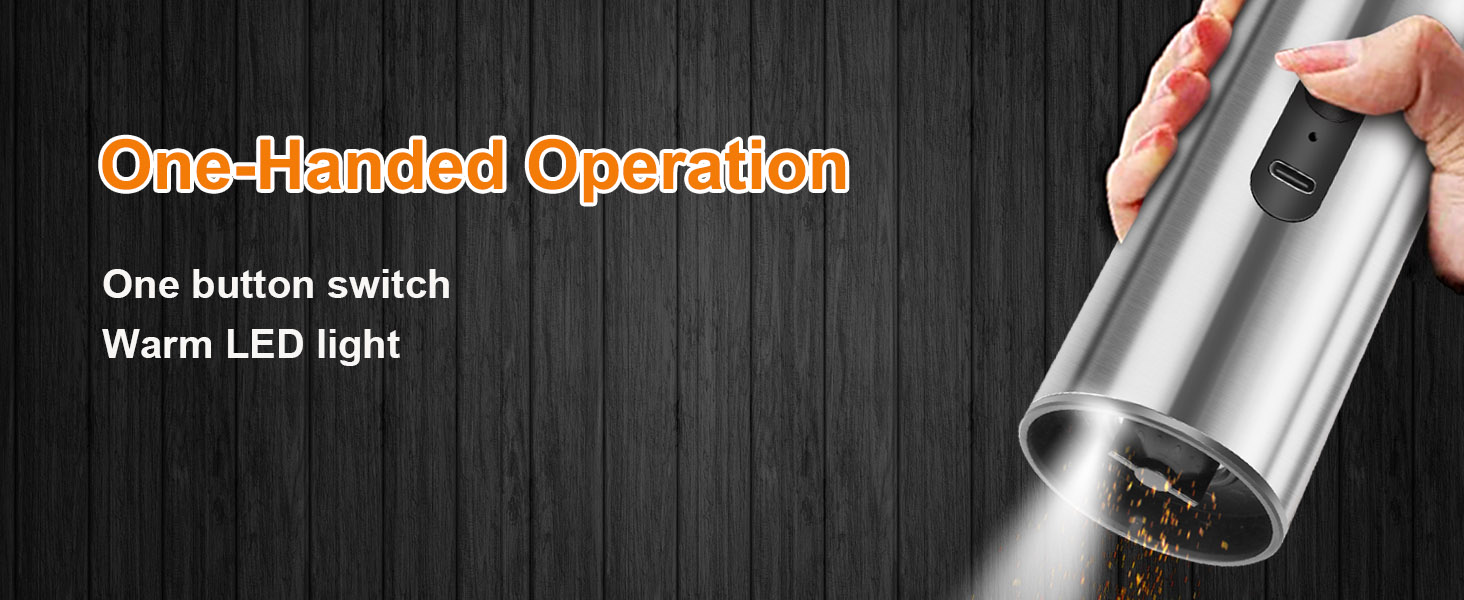 Salt and Pepper Grinder Set, Electric Salt Pepper Shakers with Adjustable Coarseness, Automatic Salt Mill Grinder, Rechargeable Salt Grinder Refillable, One-Hand Operation with LED Light (2)