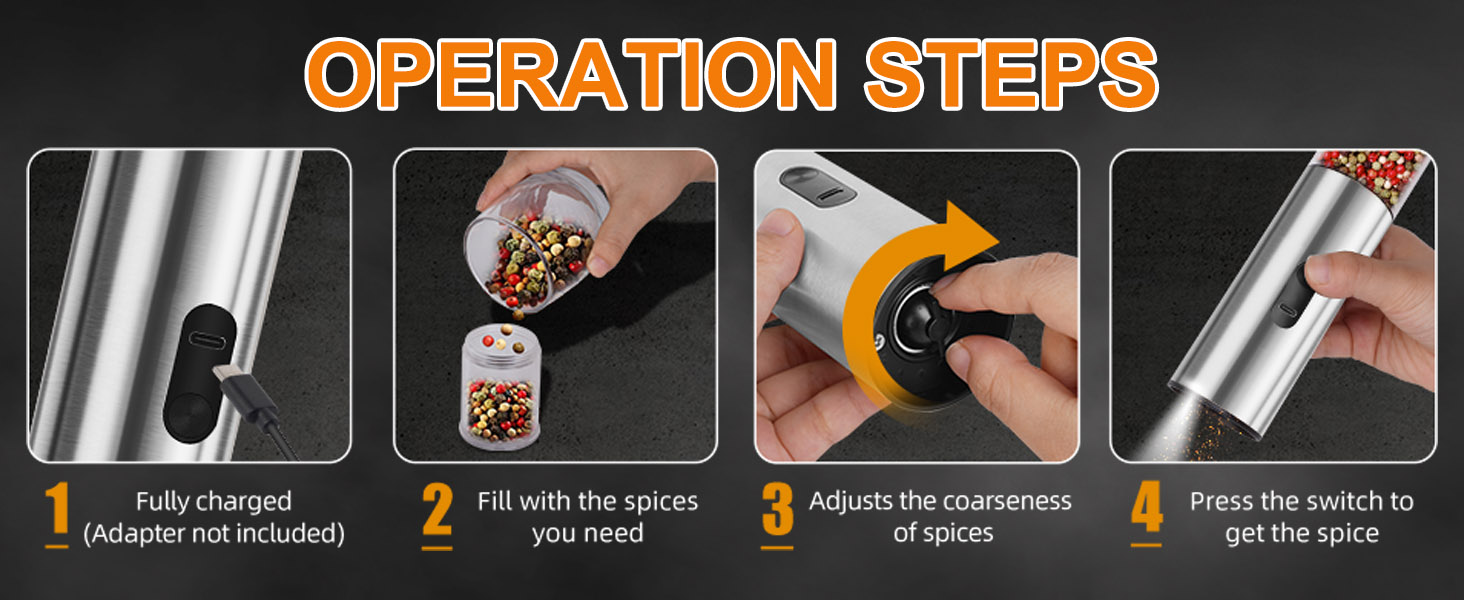 Salt and Pepper Grinder Set, Electric Salt Pepper Shakers with Adjustable Coarseness, Automatic Salt Mill Grinder, Rechargeable Salt Grinder Refillable, One-Hand Operation with LED Light (2)