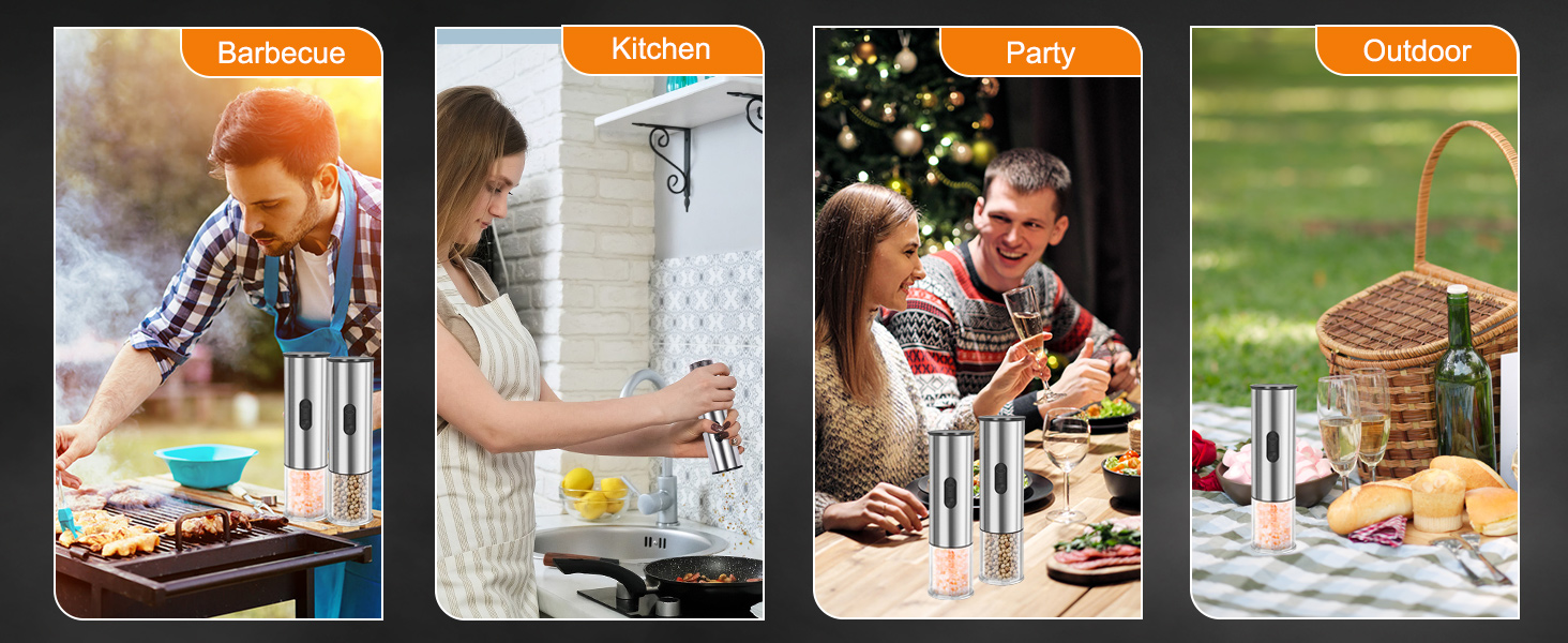 Salt and Pepper Grinder Set, Electric Salt Pepper Shakers with Adjustable Coarseness, Automatic Salt Mill Grinder, Rechargeable Salt Grinder Refillable, One-Hand Operation with LED Light (2)