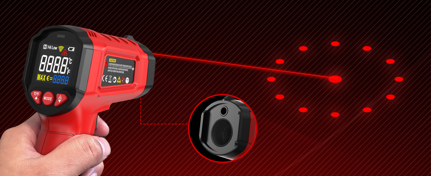 Infrared Thermometer Gun,SQECH Laser Thermometer Gun -58℉~1112℉(-50℃~600℃),Non-Contact Temperature Gun with Adjustable Emissivity&Color Backlight for Cooking, Pizza Oven,BBQ,Fridge,Engine,HVAC(Red)