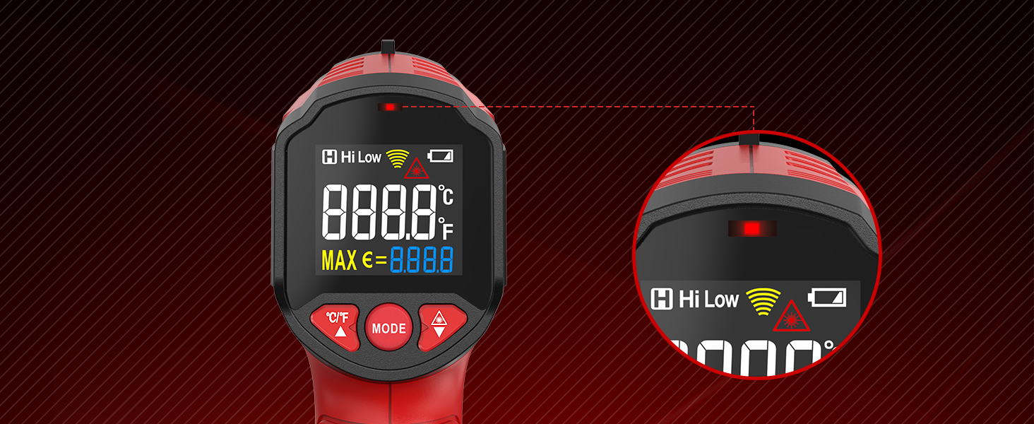 Infrared Thermometer Gun,SQECH Laser Thermometer Gun -58℉~1112℉(-50℃~600℃),Non-Contact Temperature Gun with Adjustable Emissivity&Color Backlight for Cooking, Pizza Oven,BBQ,Fridge,Engine,HVAC(Red)