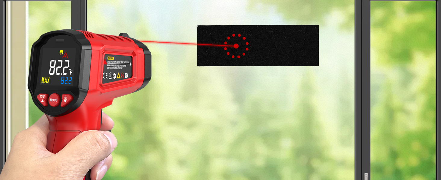 Infrared Thermometer Gun,SQECH Laser Thermometer Gun -58℉~1112℉(-50℃~600℃),Non-Contact Temperature Gun with Adjustable Emissivity&Color Backlight for Cooking, Pizza Oven,BBQ,Fridge,Engine,HVAC(Red)