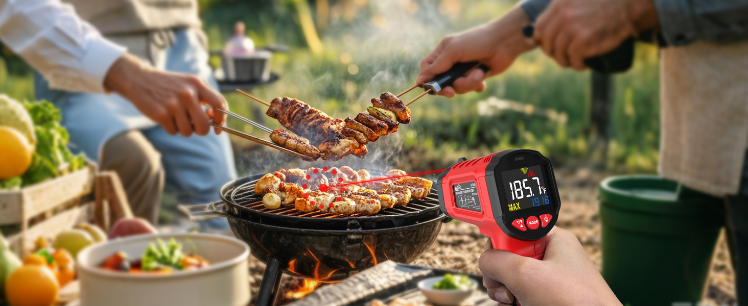 Infrared Thermometer Gun,SQECH Laser Thermometer Gun -58℉~1112℉(-50℃~600℃),Non-Contact Temperature Gun with Adjustable Emissivity&Color Backlight for Cooking, Pizza Oven,BBQ,Fridge,Engine,HVAC(Red)