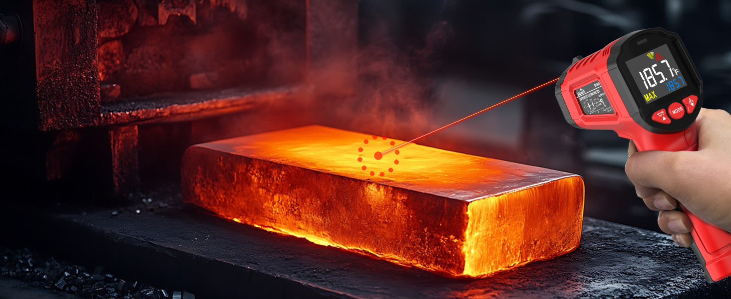 Infrared Thermometer Gun,SQECH Laser Thermometer Gun -58℉~1112℉(-50℃~600℃),Non-Contact Temperature Gun with Adjustable Emissivity&Color Backlight for Cooking, Pizza Oven,BBQ,Fridge,Engine,HVAC(Red)