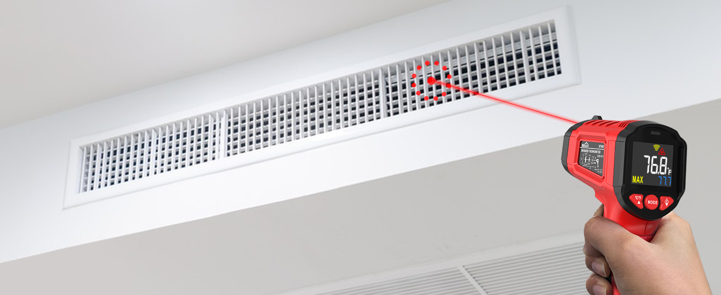 Infrared Thermometer Gun,SQECH Laser Thermometer Gun -58℉~1112℉(-50℃~600℃),Non-Contact Temperature Gun with Adjustable Emissivity&Color Backlight for Cooking, Pizza Oven,BBQ,Fridge,Engine,HVAC(Red)