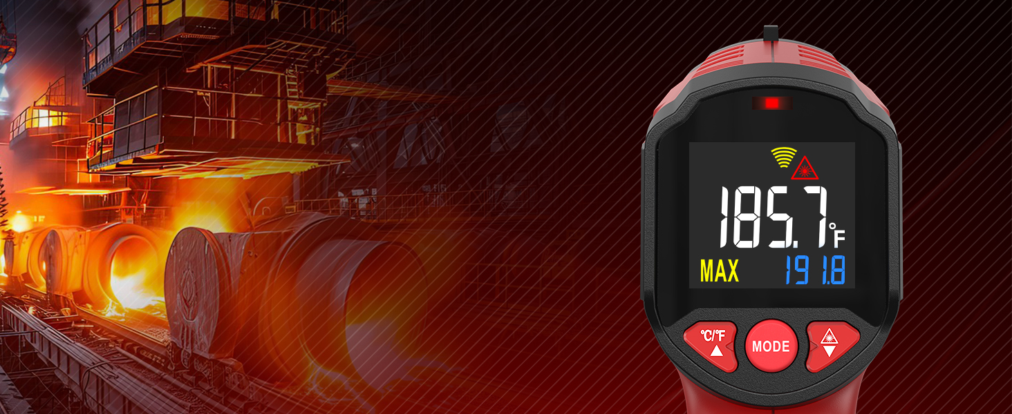 Infrared Thermometer Gun,SQECH Laser Thermometer Gun -58℉~1112℉(-50℃~600℃),Non-Contact Temperature Gun with Adjustable Emissivity&Color Backlight for Cooking, Pizza Oven,BBQ,Fridge,Engine,HVAC(Red)