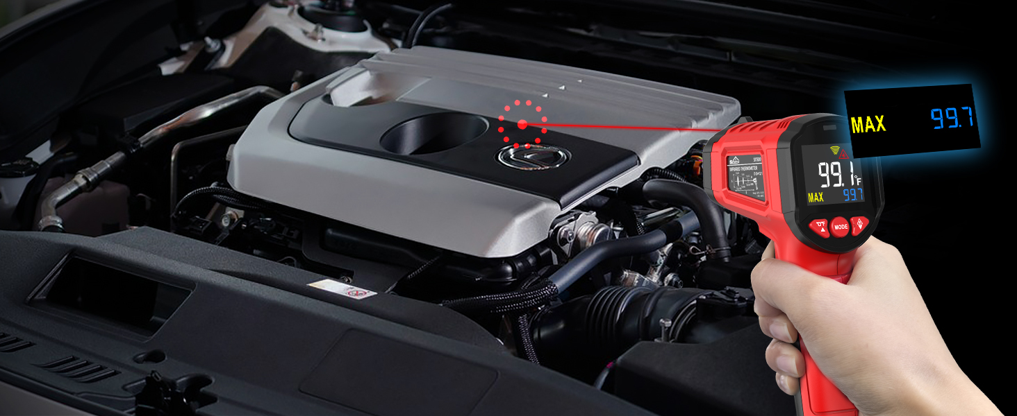 Infrared Thermometer Gun,SQECH Laser Thermometer Gun -58℉~1112℉(-50℃~600℃),Non-Contact Temperature Gun with Adjustable Emissivity&Color Backlight for Cooking, Pizza Oven,BBQ,Fridge,Engine,HVAC(Red)