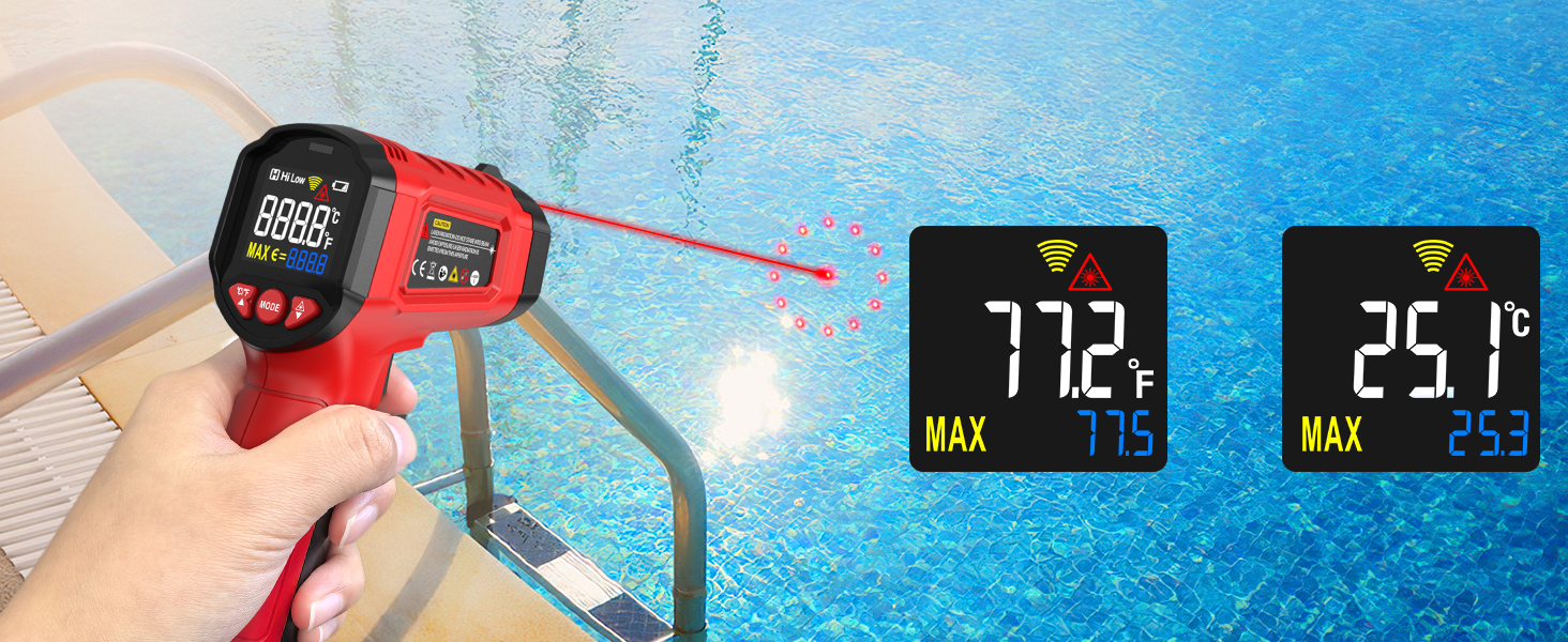 Infrared Thermometer Gun,SQECH Laser Thermometer Gun -58℉~1112℉(-50℃~600℃),Non-Contact Temperature Gun with Adjustable Emissivity&Color Backlight for Cooking, Pizza Oven,BBQ,Fridge,Engine,HVAC(Red)