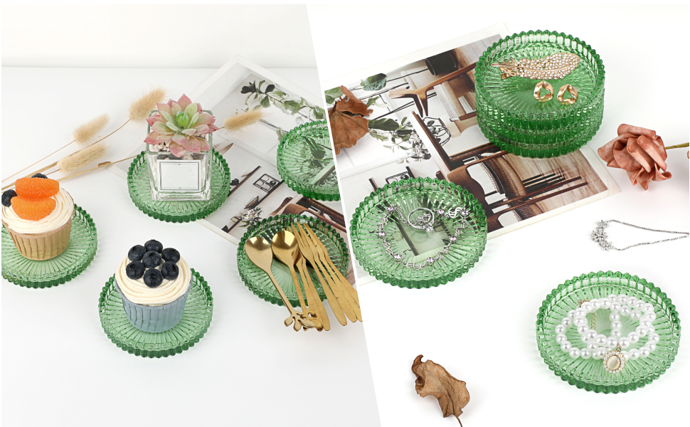 Modern Clear Green Glass Coasters Set of 5 - Round Crystal Coasters for Drinks, Coffee Table Decor