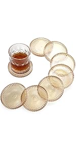 Modern Clear Green Glass Coasters Set of 5 - Round Crystal Coasters for Drinks, Coffee Table Decor