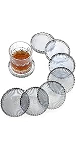 Modern Clear Green Glass Coasters Set of 5 - Round Crystal Coasters for Drinks, Coffee Table Decor