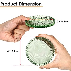 Modern Clear Green Glass Coasters Set of 5 - Round Crystal Coasters for Drinks, Coffee Table Decor