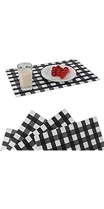 Black Placemats Set of 4 wipeable Washable Wipe Clean Rectangle Table Mats for Indoor Outdoor Rectangular Waterproof Dark Placemat Easy Clean Polypropylene Plastic Place mats (4, Black)