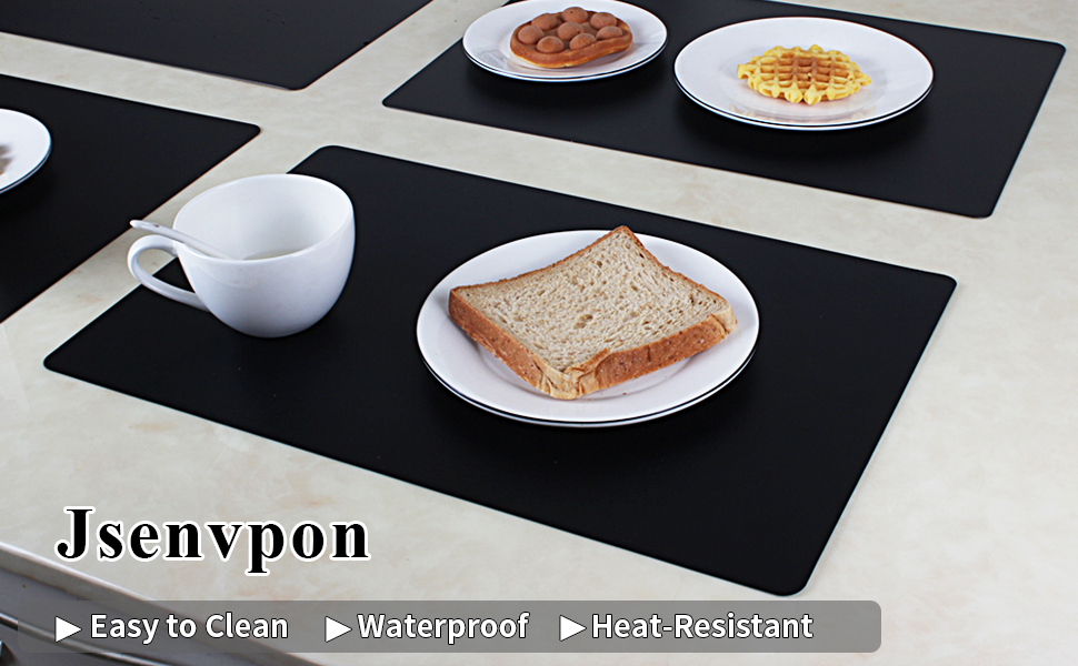 Black Placemats Set of 4 wipeable Washable Wipe Clean Rectangle Table Mats for Indoor Outdoor Rectangular Waterproof Dark Placemat Easy Clean Polypropylene Plastic Place mats (4, Black)