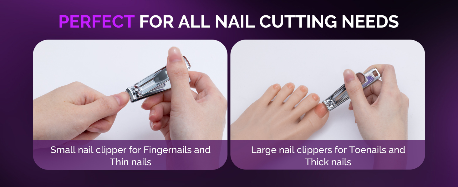 MelodySusie Nail Clippers Set, 2 in 1 Toenail Clippers Nail Clippers for Women, Ultra Sharp Stainless Steel Fingernail Nail Clippers for Men, Nail Cutter, Gifts for Women Men, Purple