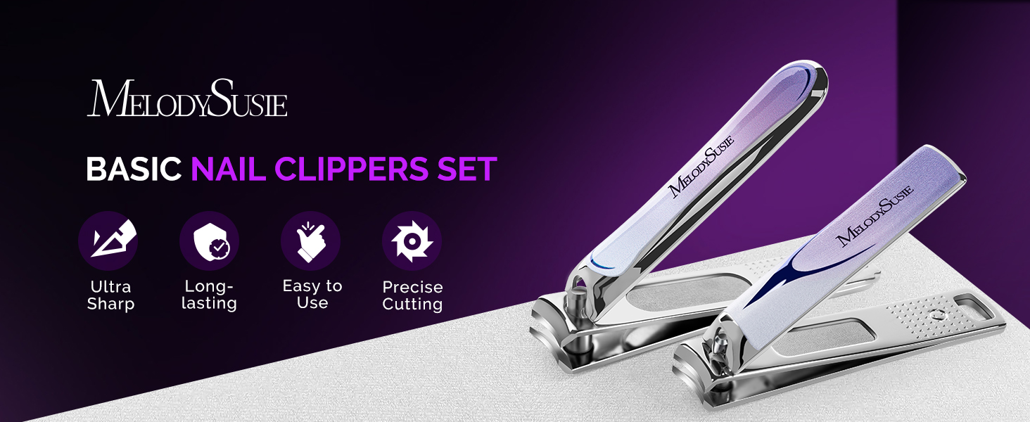 MelodySusie Nail Clippers Set, 2 in 1 Toenail Clippers Nail Clippers for Women, Ultra Sharp Stainless Steel Fingernail Nail Clippers for Men, Nail Cutter, Gifts for Women Men, Purple