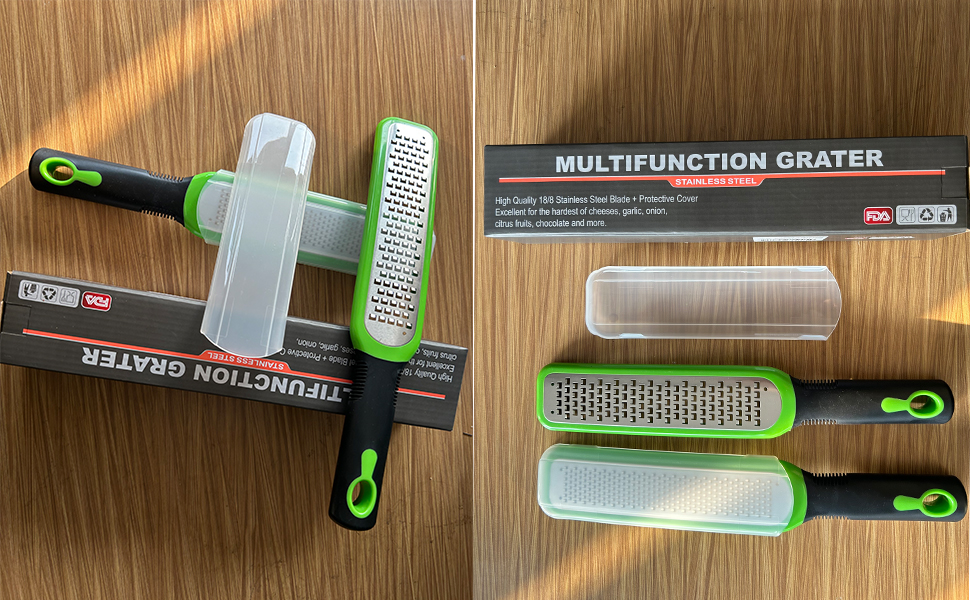 Zester Grater Set of 2, Cheese Grater for Kitchen Lemon Zester Tool Garlic Grater Ginger Grater, Kitchenaid Food Grater with Handle Handheld, Sharp Stainless Steel Blade with Protective Cover