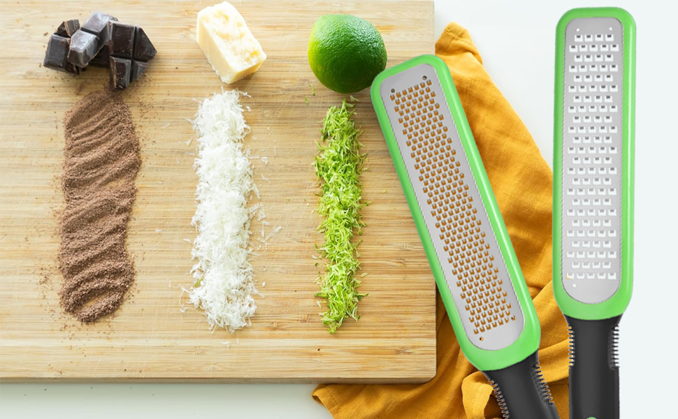 Zester Grater Set of 2, Cheese Grater for Kitchen Lemon Zester Tool Garlic Grater Ginger Grater, Kitchenaid Food Grater with Handle Handheld, Sharp Stainless Steel Blade with Protective Cover
