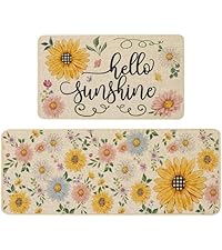 Baccessor Spring Kitchen Mats Set of 2, Daisy Butterfly Floral Kitchen Rugs for Floor Non Slip Low-Profile Seasonal Spring Summer Home Decor 17x29 and 17x47 Inch