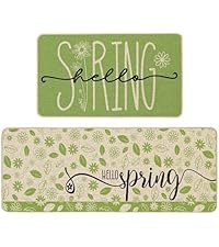 Baccessor Spring Kitchen Mats Set of 2, Daisy Butterfly Floral Kitchen Rugs for Floor Non Slip Low-Profile Seasonal Spring Summer Home Decor 17x29 and 17x47 Inch