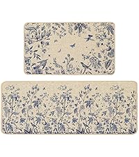 Baccessor Spring Kitchen Mats Set of 2, Daisy Butterfly Floral Kitchen Rugs for Floor Non Slip Low-Profile Seasonal Spring Summer Home Decor 17x29 and 17x47 Inch