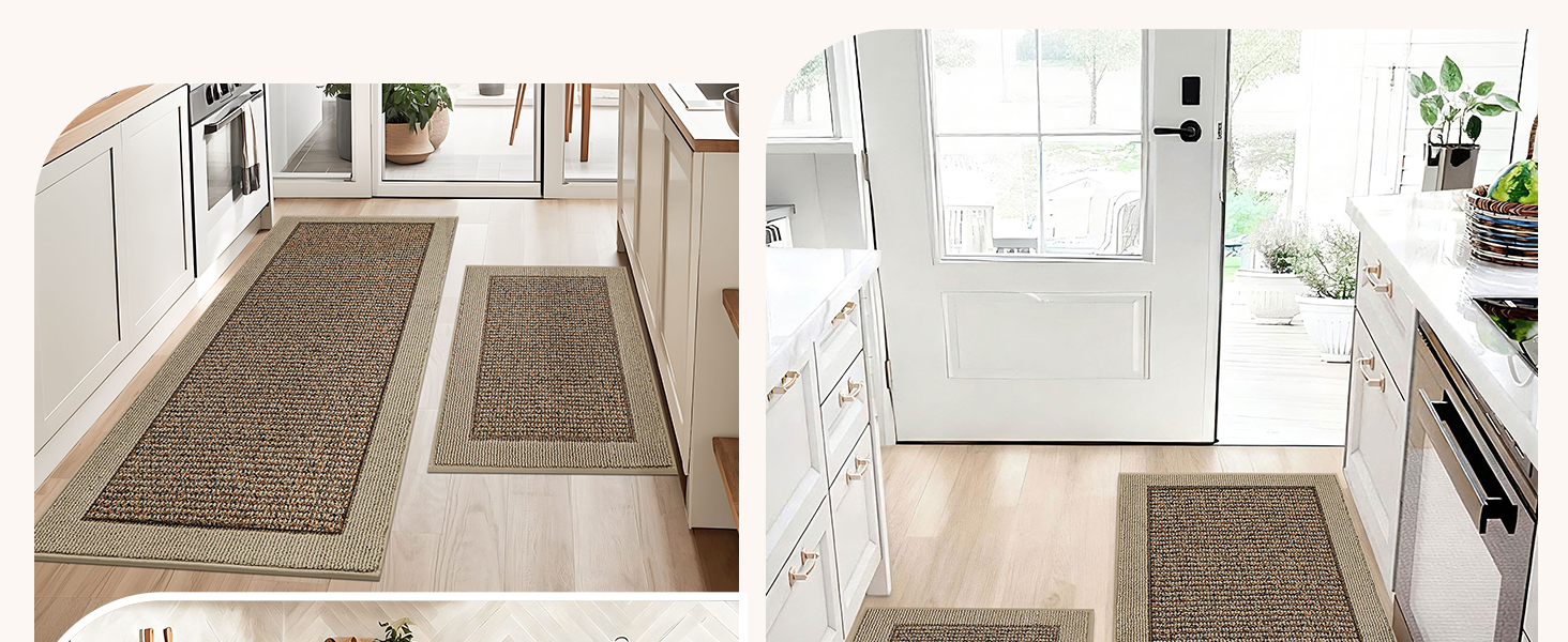BEQHAUSE Kitchen Rugs and Mats Set of 2 Non-Slip Kitchen Mats for Floor, Absorbent and Stain Resistant Kitchen Runner, Machine Washable Rugs for Kitchen, Laundry & Sink, 20