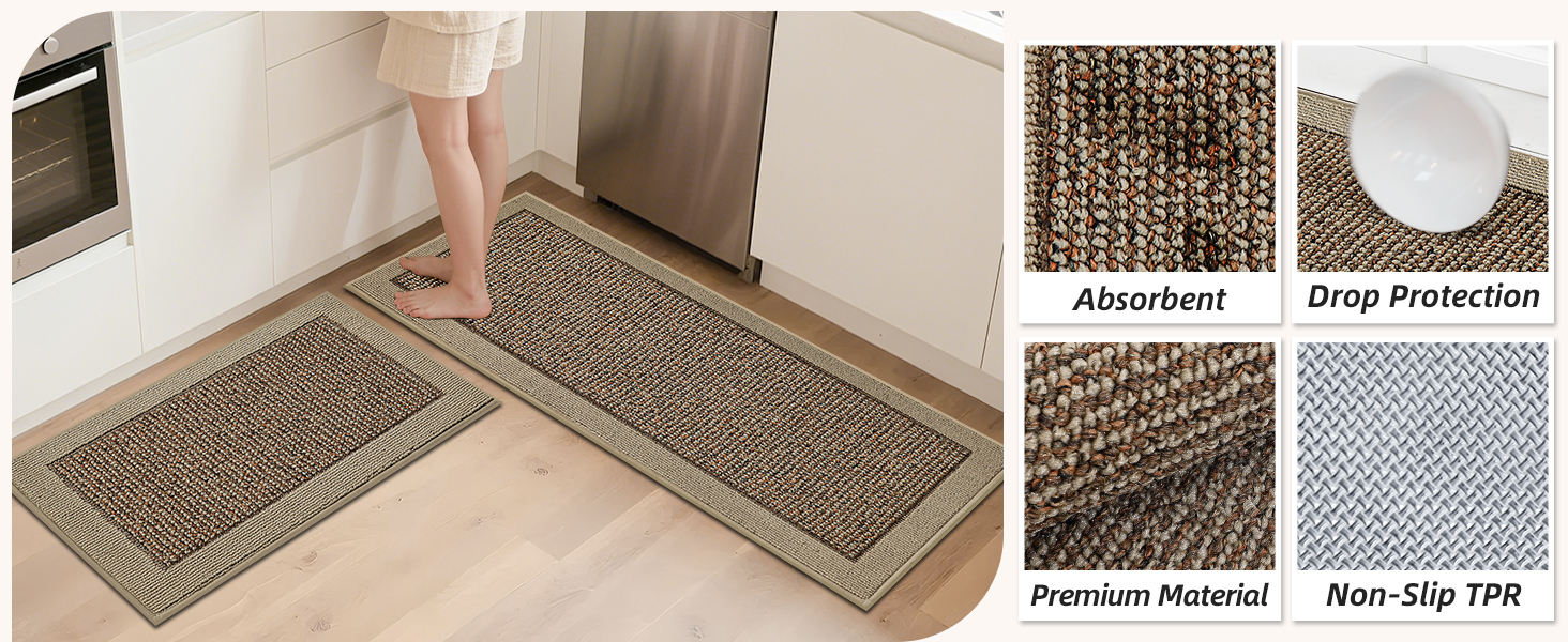 BEQHAUSE Kitchen Rugs and Mats Set of 2 Non-Slip Kitchen Mats for Floor, Absorbent and Stain Resistant Kitchen Runner, Machine Washable Rugs for Kitchen, Laundry & Sink, 24