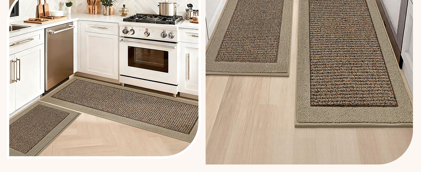 BEQHAUSE Kitchen Rugs and Mats Set of 2 Non-Slip Kitchen Mats for Floor, Absorbent and Stain Resistant Kitchen Runner, Machine Washable Rugs for Kitchen, Laundry & Sink, 24