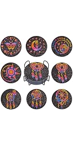 6 pcs Gold Drink Coaster with Holder Non-Slip Metal Cup Mat Flat Round Drink Coasters for Wedding Drinks Coffee Table Glass Mug Hotel Bar Teacup Party Supplies